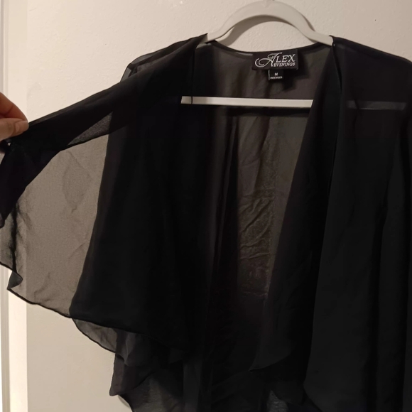 Alex Evenings Black Sheer Layered Open-Front Shrug - Picture 3 of 11